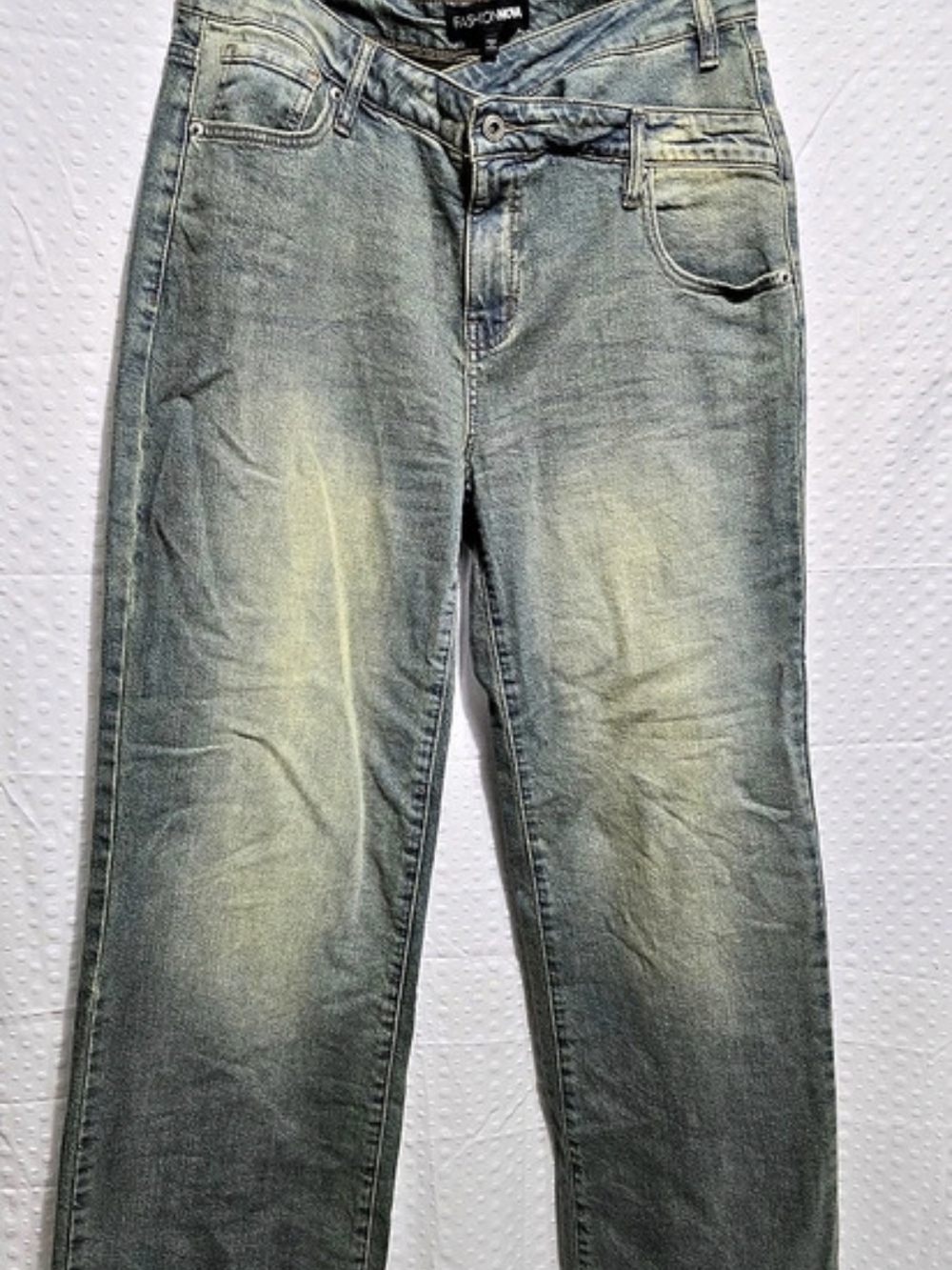 Fashion Nova Crossover Straight Leg Jeans Straight Leg Jeans in Blue Waist 11